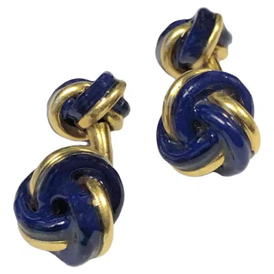 Pre-owned Tiffany & Co Mpany 18k And Cobalt Enamel Classic Knot Cufflinks In Blue