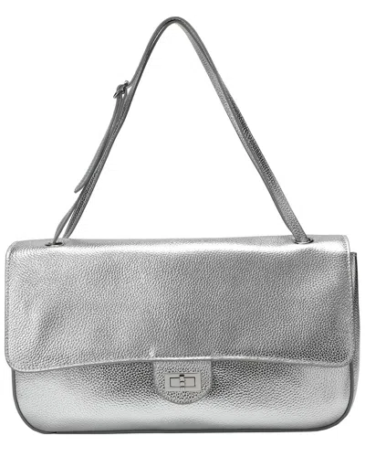 Tiffany & Fred Paris 33cm Leather Flap Tote In Silver