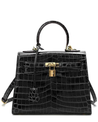 Tiffany & Fred Paris Alligator-embossed Leather Satchel In Black