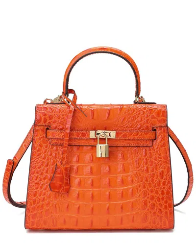 Tiffany & Fred Paris Alligator-embossed Leather Shoulder Bag In Orange