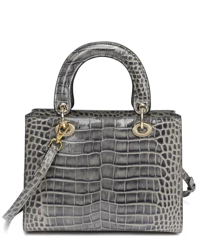 Tiffany & Fred Paris Alligator-embossed Leather Satchel In Grey