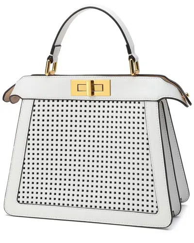 Tiffany & Fred Paris Alligator-embossed Perforated Leather Top Handle Satchel In White