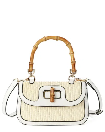 Tiffany & Fred Paris Bamboo Handle Woven Raffia & Leather Satchel In White