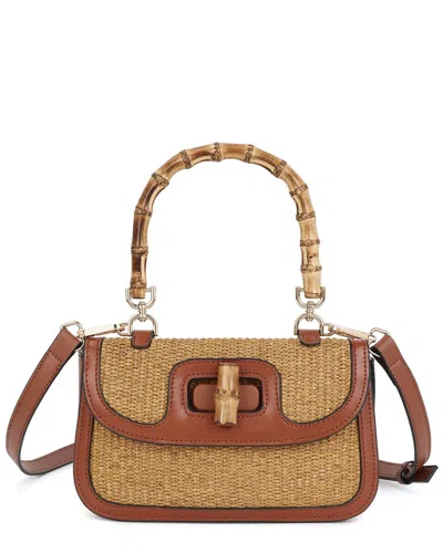 Tiffany & Fred Paris Bamboo Handle Woven Raffia & Leather Satchel