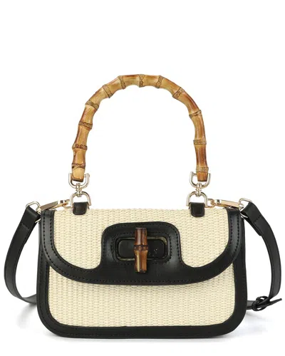 Tiffany & Fred Paris Bamboo Handle Woven Raffia & Leather Satchel