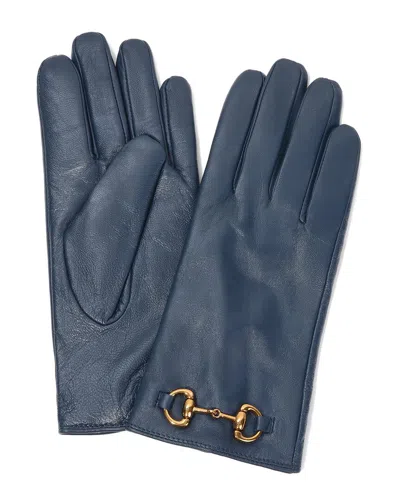 Tiffany & Fred Paris Cashmere-lined Leather Gloves In Blue