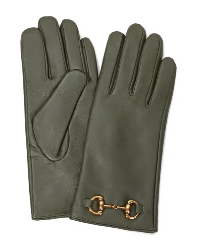 Tiffany & Fred Paris Cashmere-lined Leather Gloves In Green