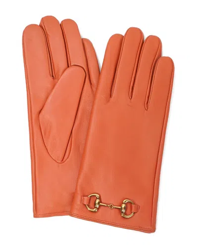 Tiffany & Fred Paris Cashmere-lined Leather Gloves In Orange