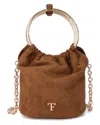 Tiffany & Fred Paris Circular Suede Top-handle Crossbody In Brown