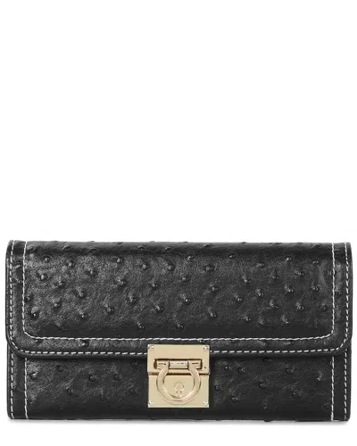 Tiffany & Fred Paris Classic Ostrich-embossed Leather Wallet In Black