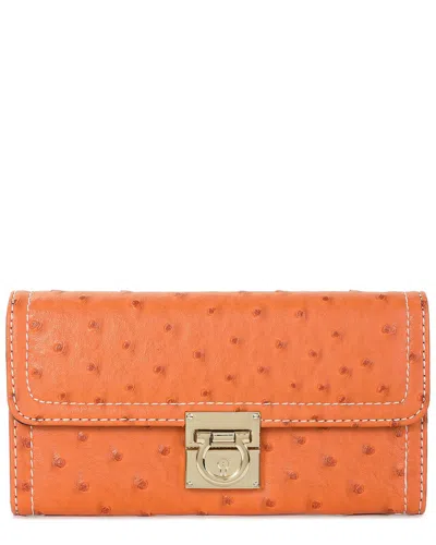 Tiffany & Fred Paris Classic Ostrich-embossed Leather Wallet In Red