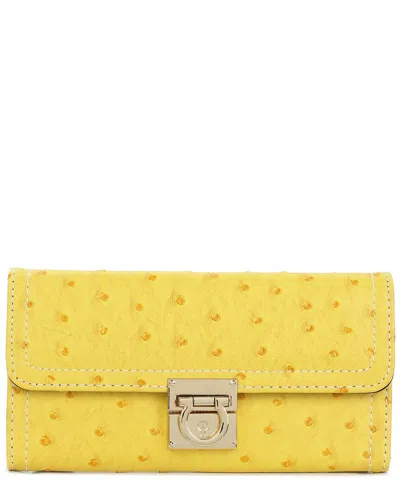 Tiffany & Fred Paris Classic Ostrich-embossed Leather Wallet In Yellow