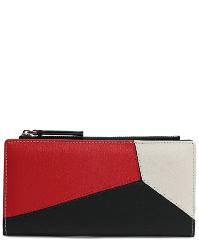 Tiffany & Fred Paris Color-patch Long Leather Wallet In Black/red