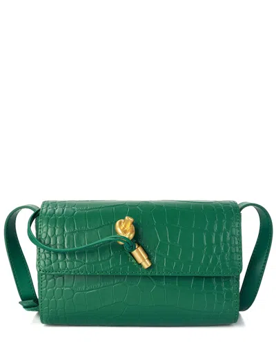 Tiffany & Fred Paris Croc-embossed Leather Crossbody In Green