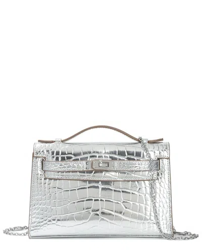 Tiffany & Fred Paris Croc-embossed Leather Top Handle Crossbody In Silver