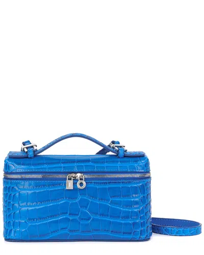 Tiffany & Fred Paris Croc-embossed Mini Leather Tote In Blue