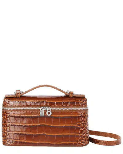 Tiffany & Fred Paris Croc-embossed Mini Leather Tote In Brown