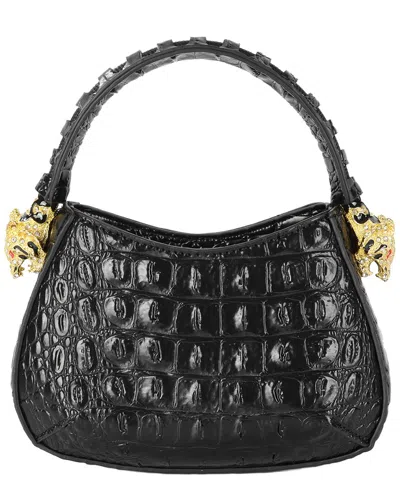 Tiffany & Fred Paris Croc-embossed Leather Mini Shoulder Bag In Black
