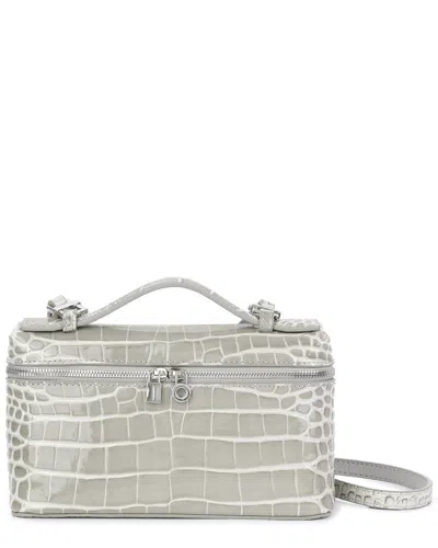 Tiffany & Fred Paris Croc-embossed Mini Leather Tote In Silver