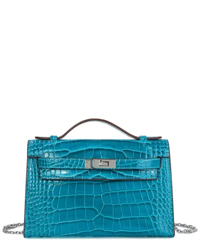 Tiffany & Fred Paris Croco-embossed Top-handle Crossbody In Blue