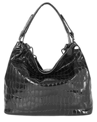 Tiffany & Fred Paris Embossed Leather Hobo Bag In Black