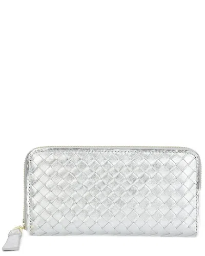 Tiffany & Fred Paris Hand-woven Leather Long Wallet In Silver
