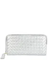 Tiffany & Fred Paris Hand-woven Leather Long Wallet In Silver