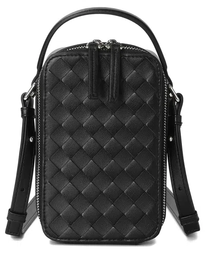 Tiffany & Fred Paris Hand Woven Leather Phone Bag In Black