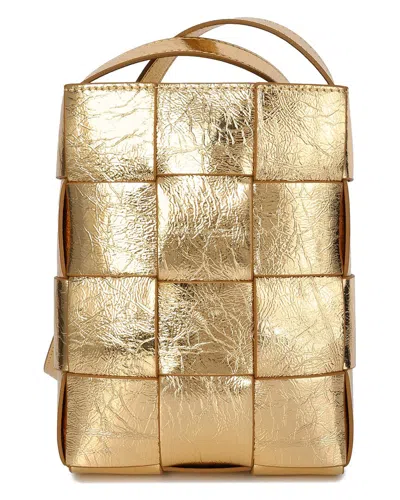 Tiffany & Fred Paris Hand-woven Leather Vertical Crossbody Bag In Gold