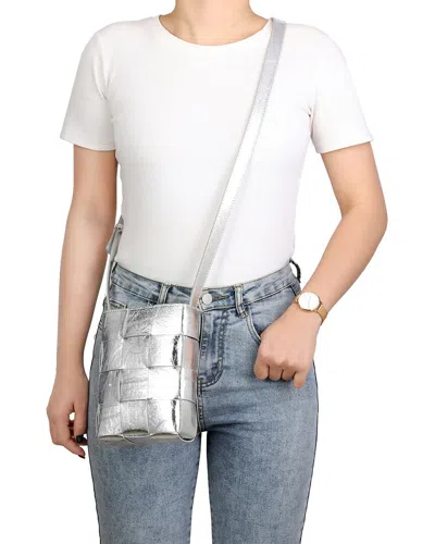 Tiffany & Fred Paris Hand-woven Leather Vertical Crossbody Bag In Silver