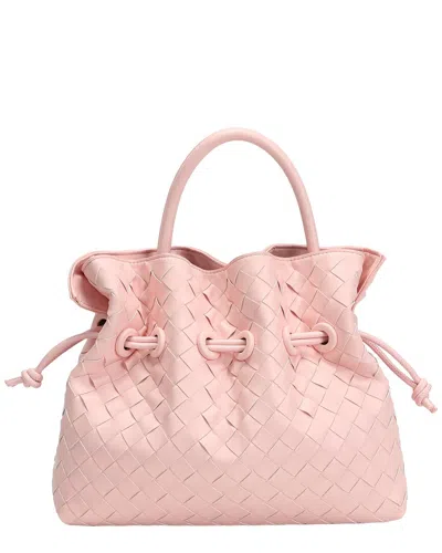 Tiffany & Fred Paris Hand-woven Leather Drawstring Satchel In Pink