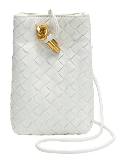 Tiffany & Fred Paris Hand-woven Leather Mini Bucket Phone Crossbody In White