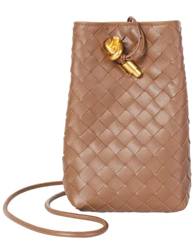 Tiffany & Fred Paris Handwoven Mini Leather Bucket Bag In Brown