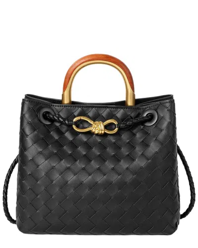 Tiffany & Fred Paris Handwoven Mini Leather Tote In Black