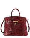 Tiffany & Fred Paris Large Croc-embossed Leather Satchel In Red