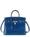 Tiffany & Fred Paris Large Croc-embossed Leather Satchel In Blue