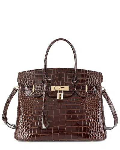 Tiffany & Fred Paris Large Croc-embossed Leather Satchel In Brown