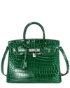 Tiffany & Fred Paris Large Croc-embossed Leather Satchel In Green