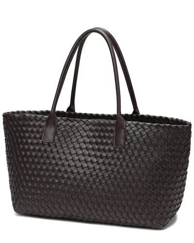 Tiffany & Fred Paris Large Hand-woven Leather Tote In Brown