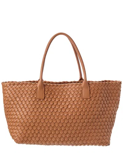 Tiffany & Fred Paris Large Hand-woven Leather Tote In Caramel