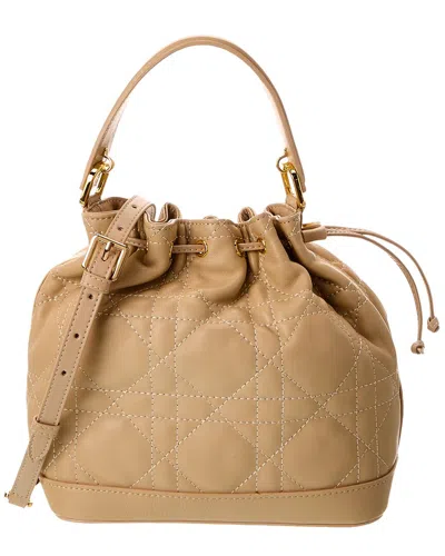 Tiffany & Fred Paris Large Quilted Leather Drawstring Bag In Beige