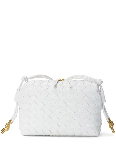 Tiffany & Fred Paris Large Woven Leather Crossbody Messenger Bag In White