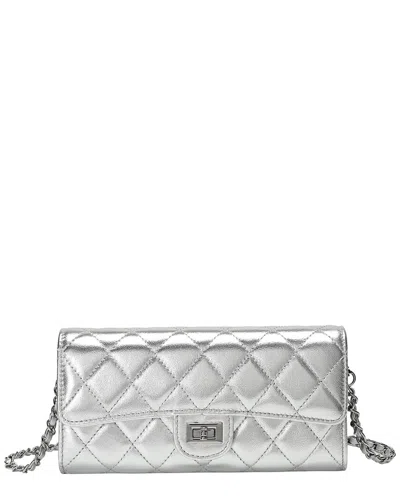 Tiffany & Fred Paris Metallic Quilted Crossbody/wallet In Silver