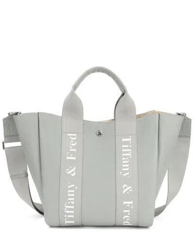 Tiffany & Fred Paris Mini Pebbled Leather Tote In Gray