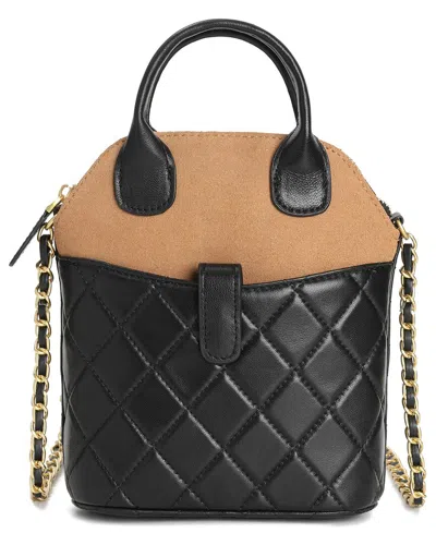 Tiffany & Fred Paris Mini Quilted Suede & Leather Tote In Black