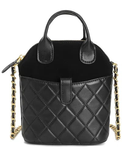 Tiffany & Fred Paris Mini Quilted Suede & Leather Tote In Black