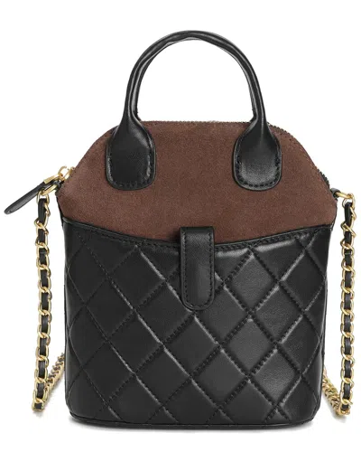 Tiffany & Fred Paris Mini Quilted Suede & Leather Tote In Black