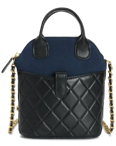 Tiffany & Fred Paris Mini Quilted Suede & Leather Tote In Black