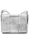Tiffany & Fred Mini Woven Metallic Leather Crossbody In Silver
