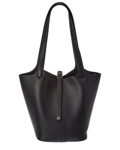 Tiffany & Fred Paris Pebbled Leather Bucket Tote In Black